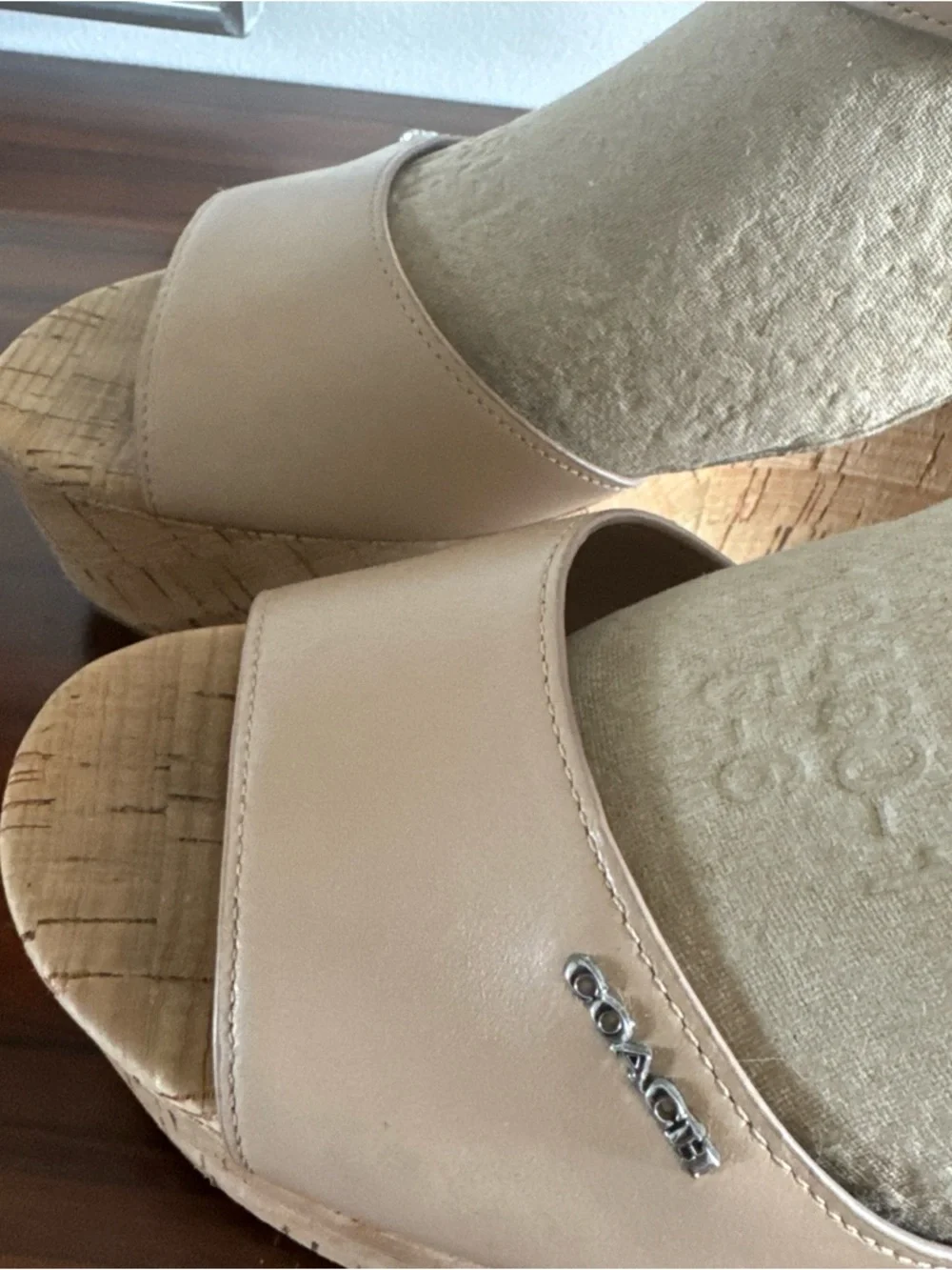 COACH Becka Leather Cork Wedge Sandals Platform Nude Tan Size 8 - Picture 2 of 9